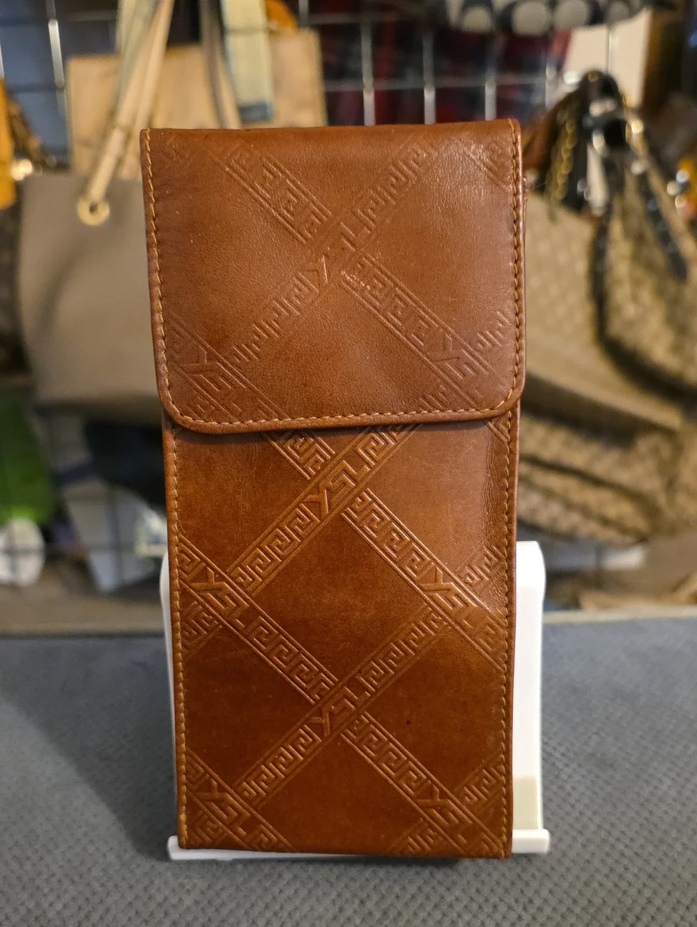 Vintage Yves Saint Laurent Embossed Brown Leather Phone Wallet